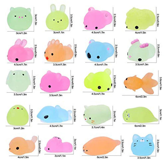 10/30/50PCS Mochi Squishy Toys Glow in the Dark Kawaii Animal Squishies Stress Relief Anxiety Toys Birthday Gifts