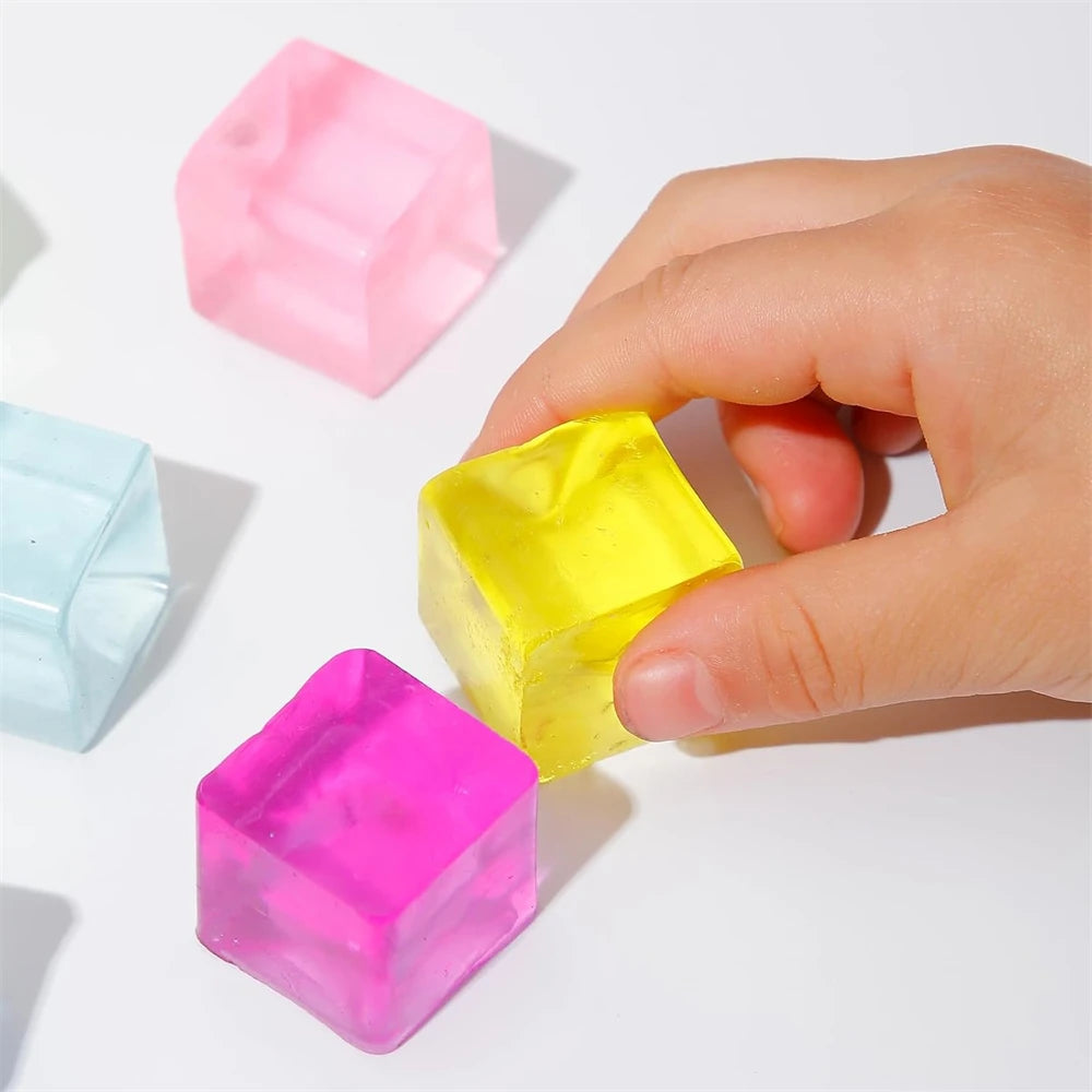 1/3/5/10 PCS Fidget Toy Mini Squishy Toys Ice Block Stress Ball Toy Kawaii Transparent Cube Square Stress Relief Squeeze Toy