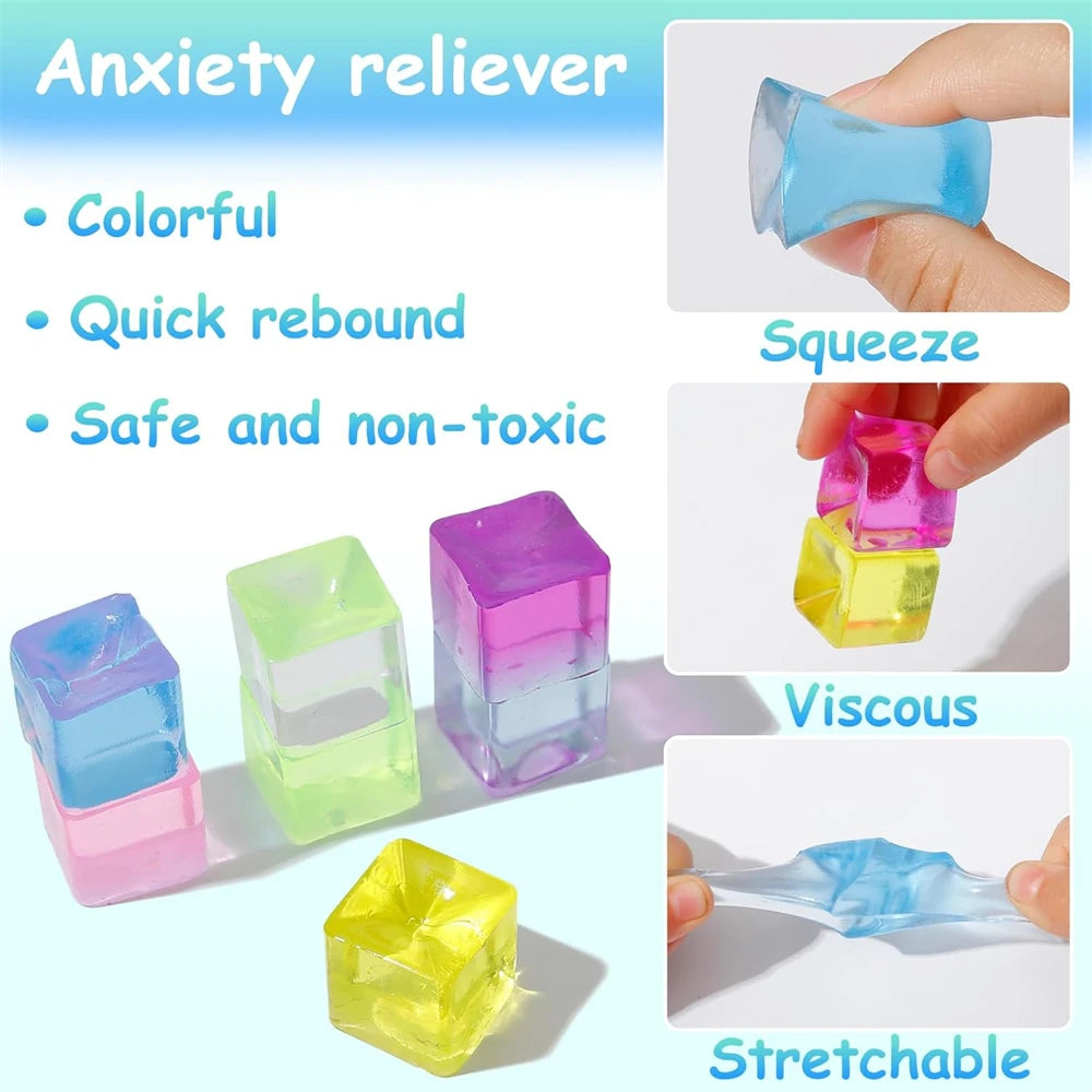 1/3/5/10 PCS Fidget Toy Mini Squishy Toys Ice Block Stress Ball Toy Kawaii Transparent Cube Square Stress Relief Squeeze Toy