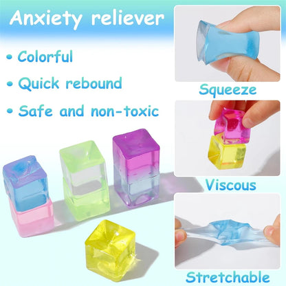 1/3/5/10 PCS Fidget Toy Mini Squishy Toys Ice Block Stress Ball Toy Kawaii Transparent Cube Square Stress Relief Squeeze Toy