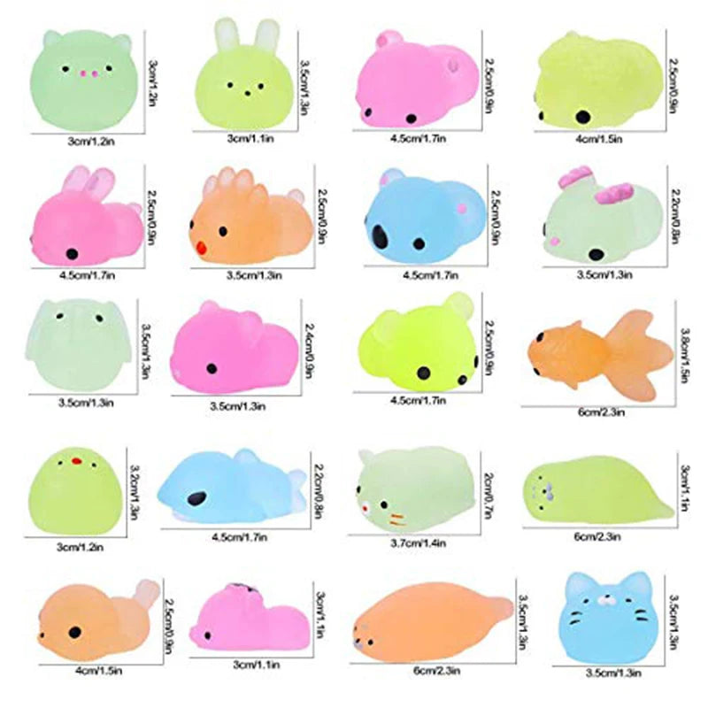 10/30/50PCS Mochi Squishy Toys Glow in the Dark Kawaii Animal Squishies Stress Relief Anxiety Toys Birthday Gifts