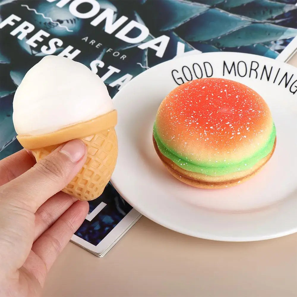 Squishy Hamburger Stress Ball Autism Sensory Toy Stress & Anxiety Relief Fidget Toys Ice-Cream Pinch Decompression Toy for Adult