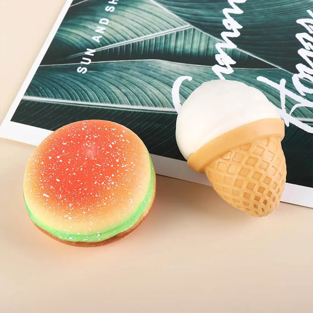 Squishy Hamburger Stress Ball Autism Sensory Toy Stress & Anxiety Relief Fidget Toys Ice-Cream Pinch Decompression Toy for Adult