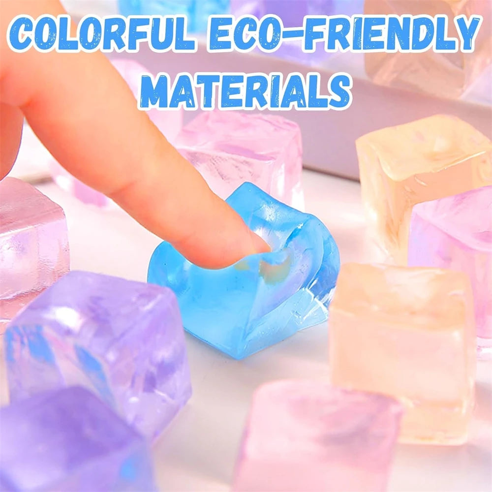 1/3/5/10 PCS Fidget Toy Mini Squishy Toys Ice Block Stress Ball Toy Kawaii Transparent Cube Square Stress Relief Squeeze Toy