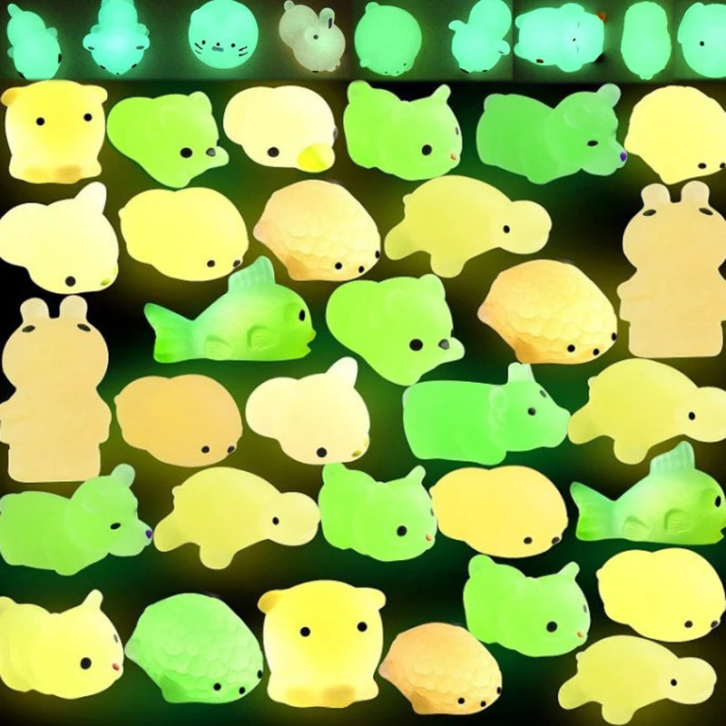 10/30/50PCS Mochi Squishy Toys Glow in the Dark Kawaii Animal Squishies Stress Relief Anxiety Toys Birthday Gifts