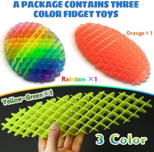 Mini Fidget Worm Toy 3 PCS - Stress Relief Fidget Toys for Kids&Adults,Elastic Mesh Toys,Sensory Slug Fidget Toy,Resistance Fidget Toys,Anxiety Relief Toys (3 Colors Packing)Small Size
