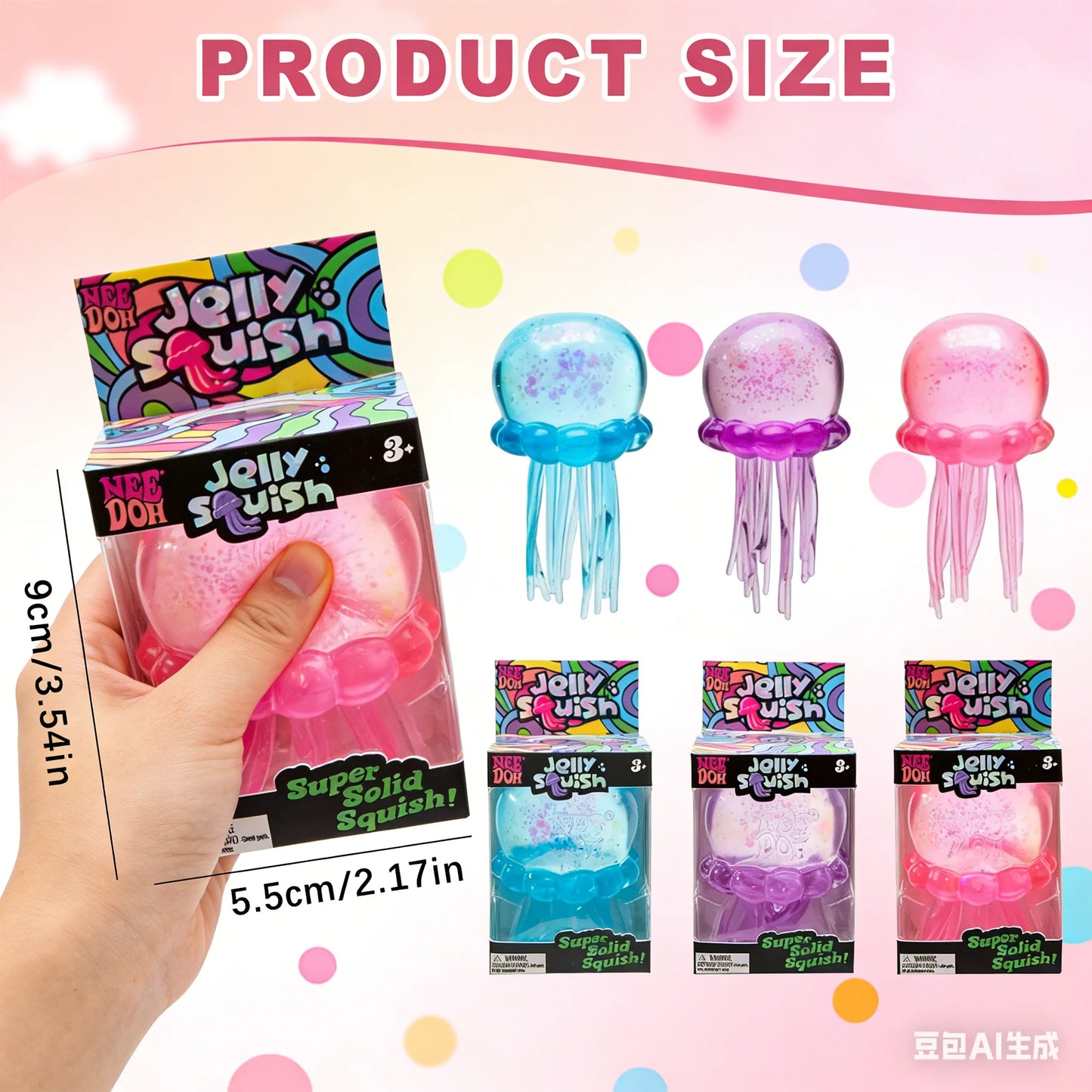 Needoh Jellyfish Bunny Jelly Squish Stress Toy Fidget Sensory Squeeze Squishy