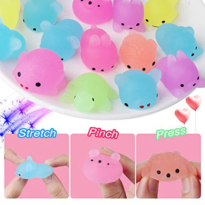 10/30/50PCS Mochi Squishy Toys Glow in the Dark Kawaii Animal Squishies Stress Relief Anxiety Toys Birthday Gifts
